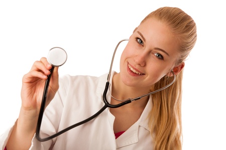 52988618 - woman doctor listen to heartbeating with stethoscope.